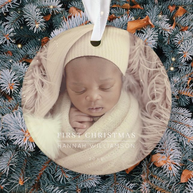 Baby First Christmas Modern Photo Baby Details Ornament (Creator Uploaded)