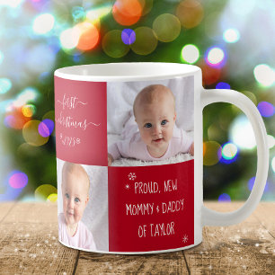 Baby First Christmas New Mum Dad 2 Photo Custom Coffee Mug