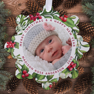 Baby First Christmas Personalised Photo Mistletoe Tree Decoration Card