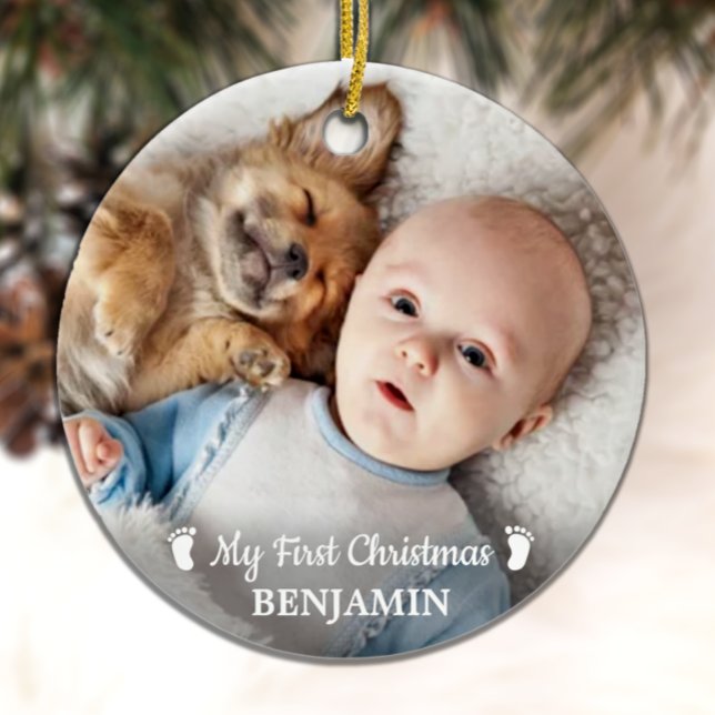 Baby First Christmas Personalised Simple Photo  Ceramic Tree Decoration (Creator Uploaded)