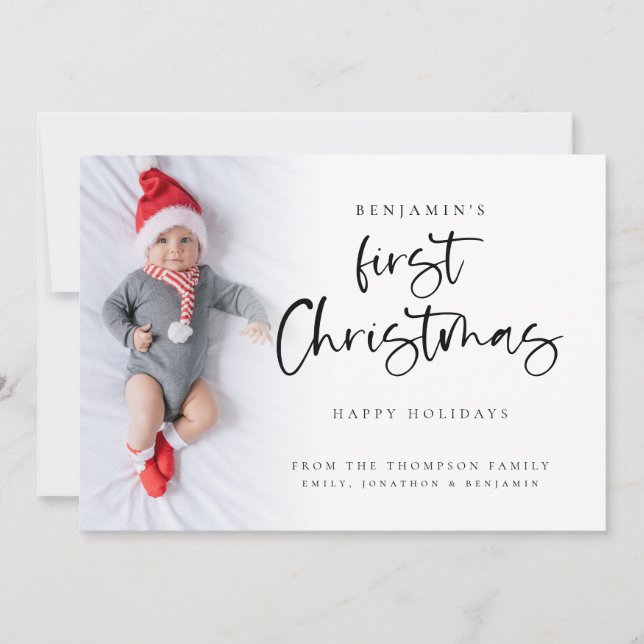 Baby First Christmas Photo 2026 Calendar Holiday Card (Front)