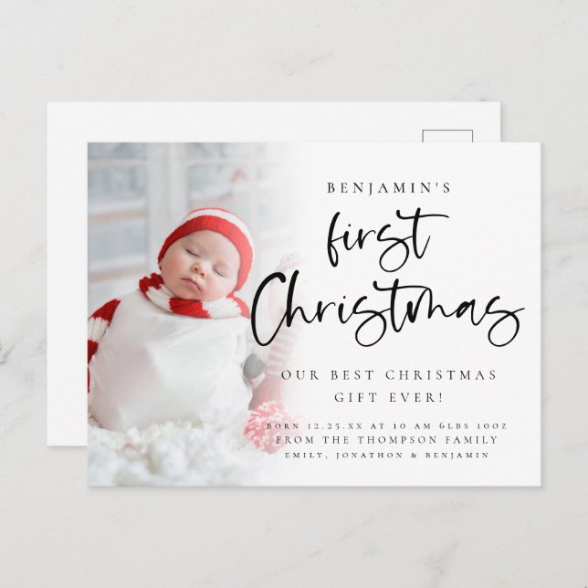 Baby First Christmas Photo Birth Announcement  (Front/Back)