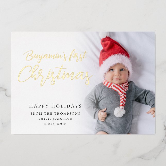 Baby First Christmas Photo Calligraphy Luxury Real (Front)