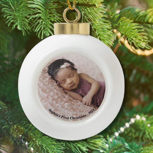 Baby First Christmas Photo Ceramic Ball Christmas Ornament (Creator Uploaded)