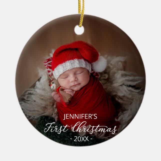 Baby First Christmas Photo Ceramic Tree Decoration (Front)