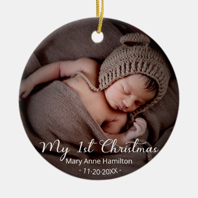 Baby First Christmas Photo Ceramic Tree Decoration (Front)