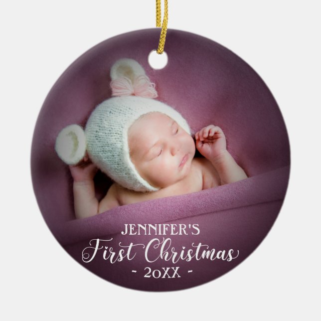 Baby First Christmas Photo Ceramic Tree Decoration (Front)