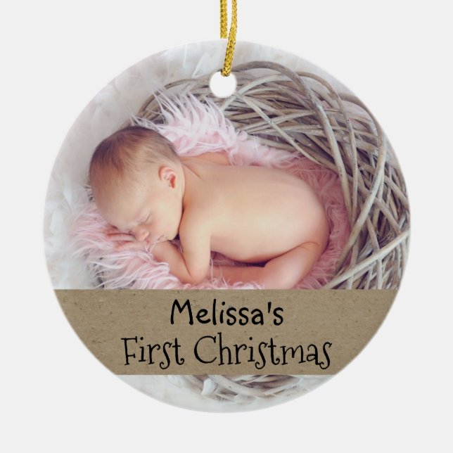 Baby First Christmas Photo Holiday Ceramic Tree Decoration (Front)