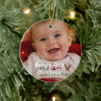 Baby First Christmas Photo Name Year Ceramic Tree Decoration