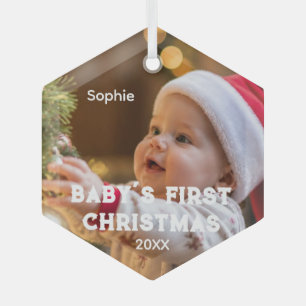 Baby First Christmas Photo Name Year  Glass Tree Decoration