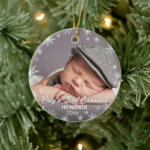 Baby First Christmas Photo Snowflake Ceramic Tree Decoration