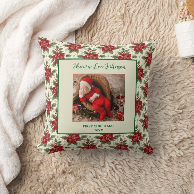 Baby First Christmas Photo Throw PIllow (Blanket)