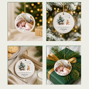 Baby First Christmas Photo With Woodland Bear Ceramic Tree Decoration