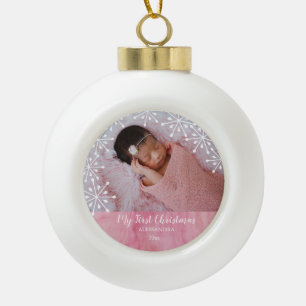 Baby First Christmas Pink Ceramic Ball Christmas O Ornament