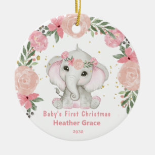 Baby First Christmas Pink Elephant Personalized Ceramic Tree Decoration
