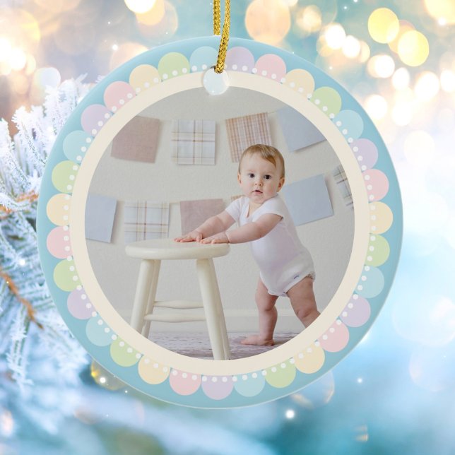 Baby First Christmas Rainbow Flower Frame Photo Ceramic Tree Decoration (Creator Uploaded)