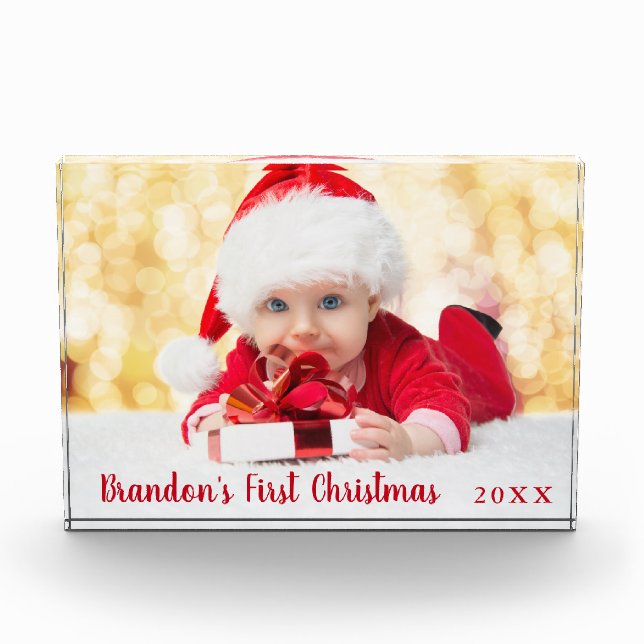 Baby First Christmas Red Script Photo Block (Front)