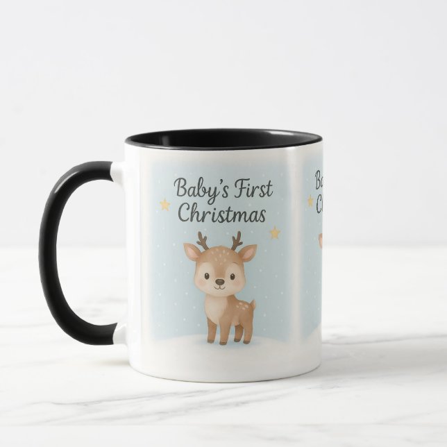 Baby first christmas reindeer cute cozy holiday mug (Left)