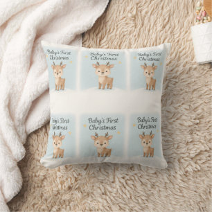 Baby first christmas reindeer cute nursery holiday cushion