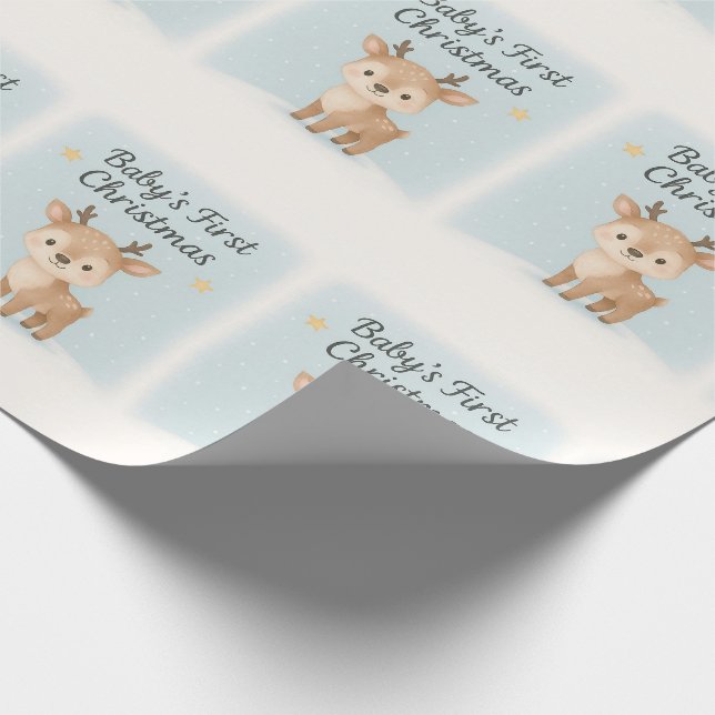 Baby first christmas reindeer cute pastel winter wrapping paper (Corner)