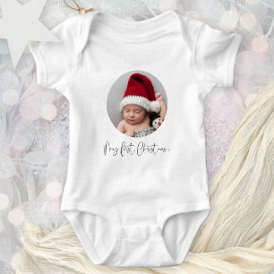 Baby First Christmas Script Custom Circular Photo Baby Bodysuit