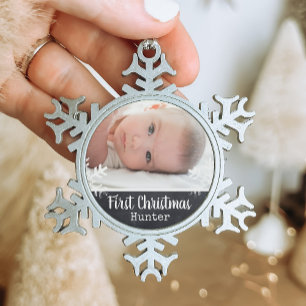 Baby First Christmas Snowflake Keepsake Grey Snowflake Pewter Christmas Ornament