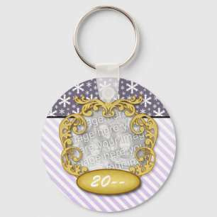 Baby First Christmas Snowflake Stripe Purples Key Ring