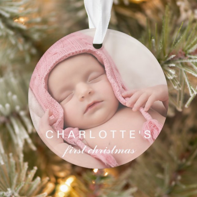 Baby First Christmas Snowflakes Stylish Chic Photo Ornament (Tree)