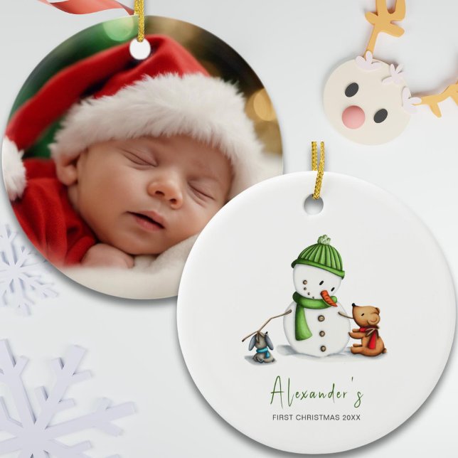 Baby First Christmas Snowman Photo Ceramic Tree Decoration (Creator Uploaded)