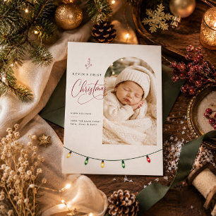 Baby First Christmas String Lights Holiday Photo Card
