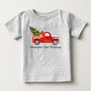 Baby First Christmas Truck Candy Canes Grey T-Shirt