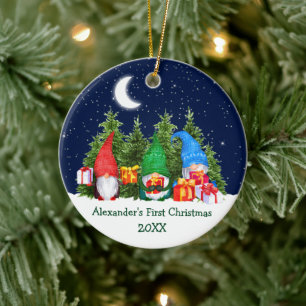 Baby First Christmas Watercolor Gnomes Trees Ceramic Tree Decoration