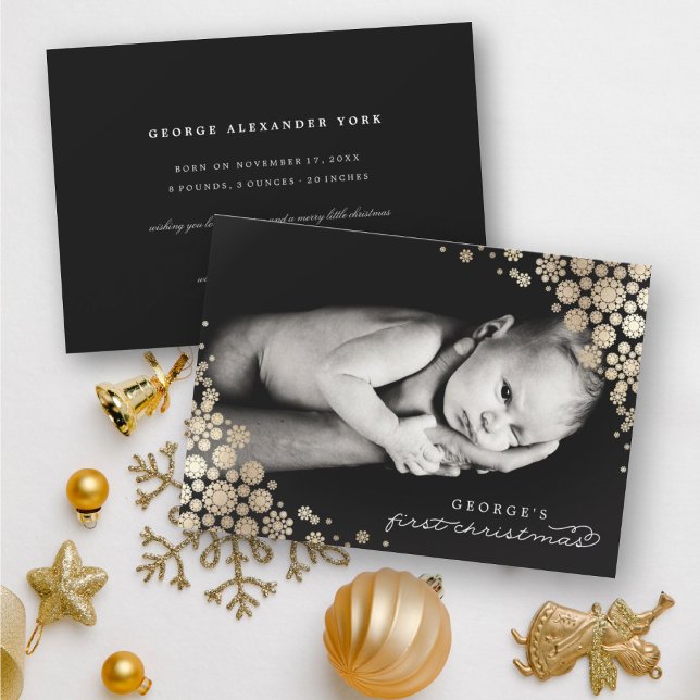 Baby First Christmas Winter Snowflakes Photo Birth Holiday Card (Creator Uploaded)