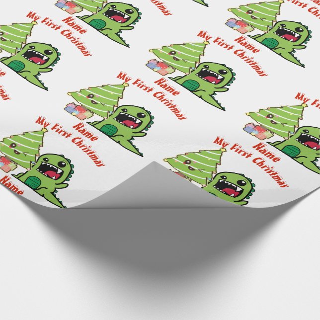 Baby FIRST Christmas WRAPPING DINOSAUR Custom Wrapping Paper (Corner)
