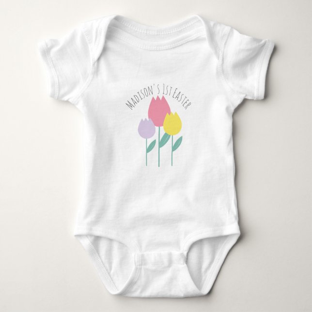 Baby First Easter Spring Tulips Baby Bodysuit (Front)