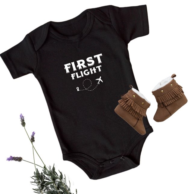 Baby FIRST FLIGHT,Cool Aeroplane, Travel,Cute Blac Baby Bodysuit (Creator Uploaded)