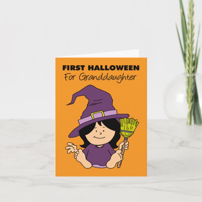 Baby First Halloween Granddaughter Cartoon Witch Holiday Card (Front)