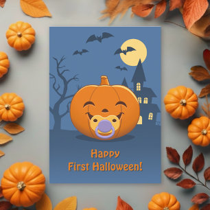 Baby First Halloween Pacifier Pumpkin Holiday Card