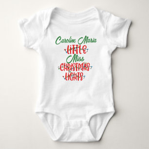 Baby First Little Miss Christmas Light Custom Name Baby Bodysuit