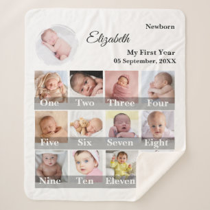 Baby First Year 12 Month Photo Collage  Milestone Sherpa Blanket