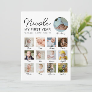 Baby First Year 12 Months Photo Collage Modern Card