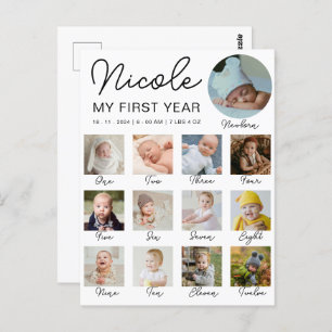 Baby First Year 12 Months Photo Collage Modern Postcard