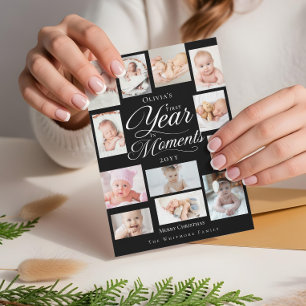 Baby First Year in Moments Minimal Photo Collage Holiday Card