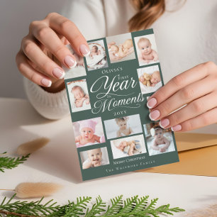 Baby First Year in Moments Minimal Photo Collage Holiday Card