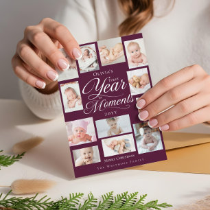 Baby First Year in Moments Minimal Photo Collage Holiday Card