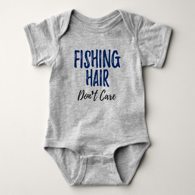 Baby Fishing Hair Don't Care Jersey Bodysuit Shirt (Front)
