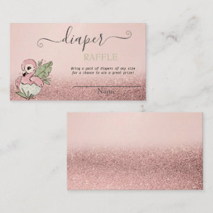Baby Flamingo Rose Gold Glitter Diaper Raffle  Enclosure Card