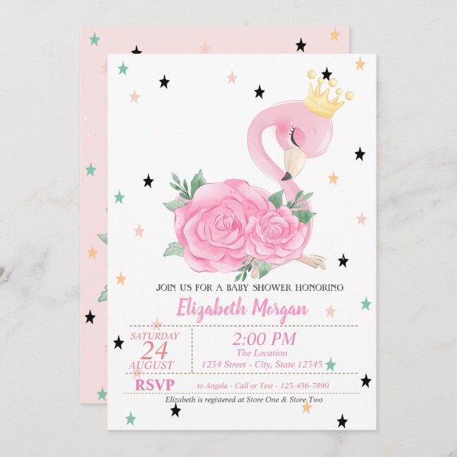 Baby Flamingo, Stars, Princess  Baby Shower Invitation (Front/Back)