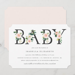 Baby Floral Baptism Invitation