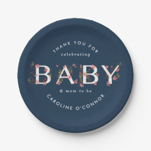 BABY Floral Garden Baby Shower Blue Paper Plate